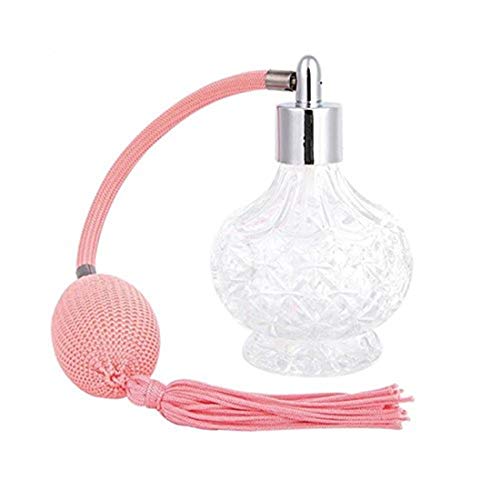 Pink 80ml Vintage Style Perfume Bottle with Gold Tassel & Refillable Glass Atomizer