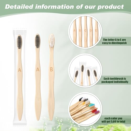 Sieral 60 Pcs Bamboo Toothbrush Bulk Set, Soft Bristles, Letter Marked 19cm