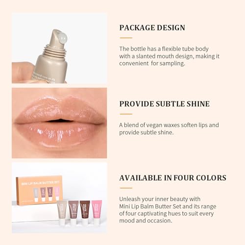 DENESTUP Hydrating Lip Gloss Set - 4 Mini Lip Balm Pack with Plumping Shine