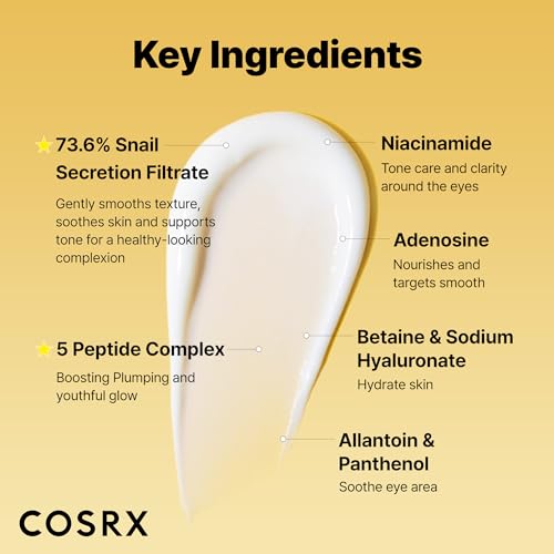 COSRX Snail Mucin Peptide Under Eye Cream, 73.7% Snail Mucin and Niacinamide, Eye Care, Eye Cream Anti Aging, Korean Eye Cream for Dark Circles, Korean Skin Care, 0.84 fl oz