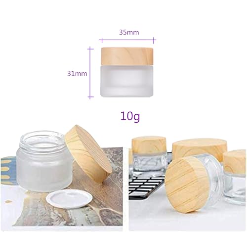 10 Pack 10g Frosted Glass Cosmetic Jars with Wood Grain Lids