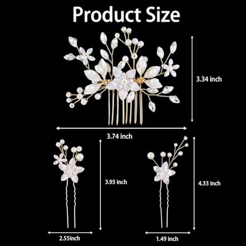 IAXSEE 5 Pcs Bridal Flower Hair Pins with Crystals & Pearls for Wedding & Bridesmaids