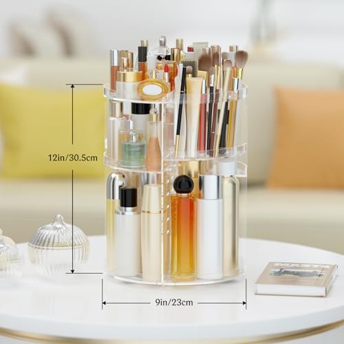 Hemtroy 360 Rotating Makeup Organizer with Brush Holder, Adjustable Acrylic