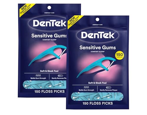DenTek Comfort Clean Floss Picks - Sensitive Gums, Fresh Mint, 150 Count (2 Pack)