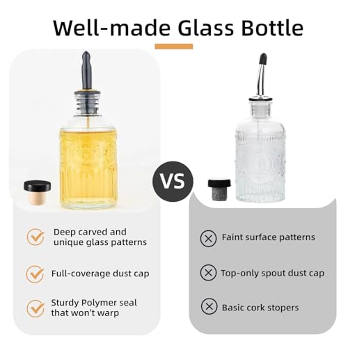 Glass Syrup Dispenser Bottles Set of 2 - 7 OZ with Pour Spouts & Labels