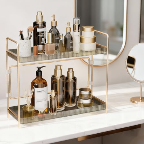Leeda 2-Tier Bathroom Counter Shelf Organizer - Space-Saving Makeup & Skincare Rack