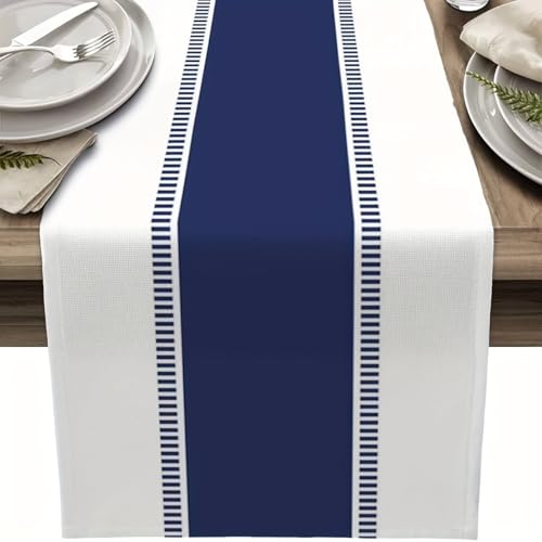 Nautical Striped Table Runner - Navy Blue & White, 13x72in
