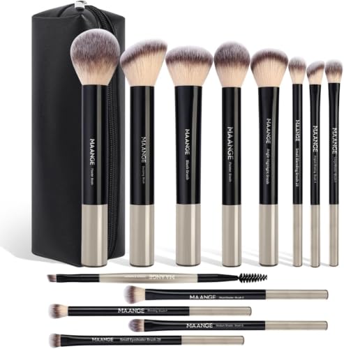 MAANGE 13-Piece Professional Makeup Brush Set with Travel Case - Black