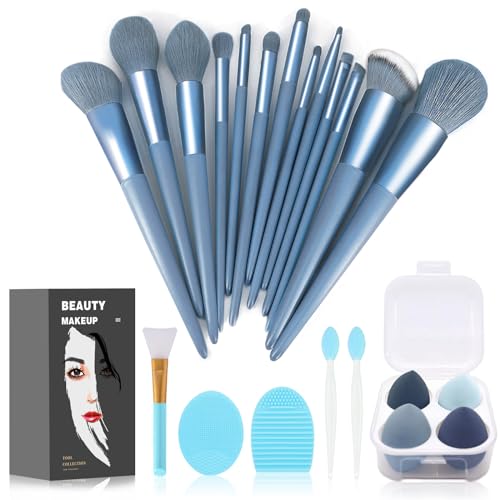Koccido 22-Piece Sky-Blue Makeup Brush Set for Flawless Application