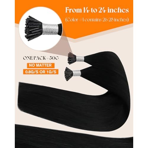 Sunny Hair I Tip Hair Extensions Real Human Hair, 22 Inch 50g Invisible Itips for Parties and Weddings, Black, Soft itips, for Women with Thick Hair Seeking Length Without Bulk, Easy to Maintain