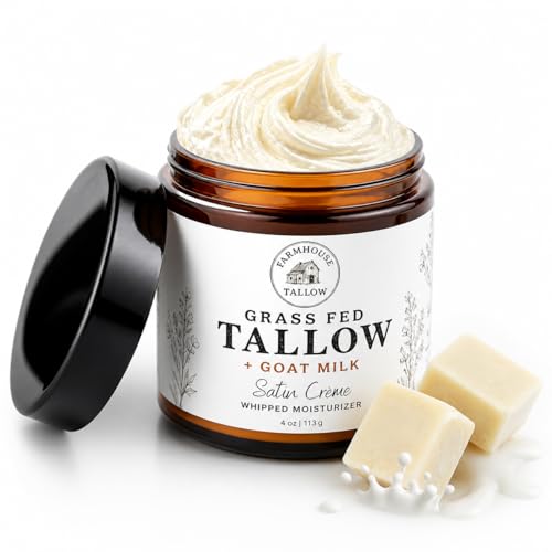 Grass Fed Beef Tallow Moisturizer with Goat Milk – Unscented Face Cream for Dry Skin – 4 oz