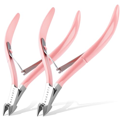Makartt Pink Cuticle Nipper 7mm 2-Pack Pink Ergonomic Full-Jaw - Pink Cuticle Nippers 2 Pack