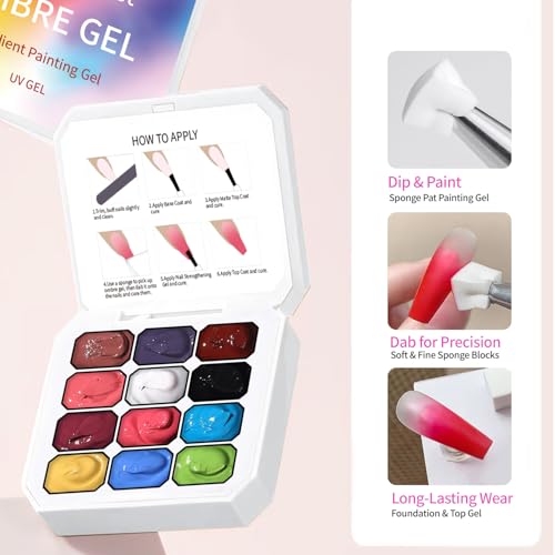 Finger Secret 12-Color Ombre Gel Nail Polish Set with 100 Sponges