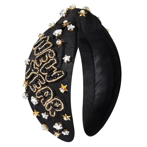 Happy New Year Beaded Knotted Headband with Crystals and Stars