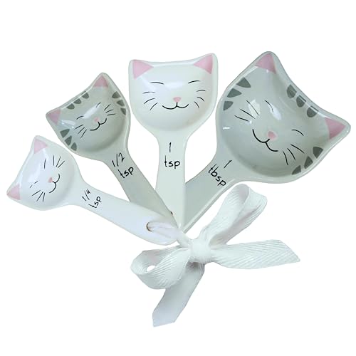 Cat Measuring Spoons Set of 4 - Hand-Painted Ceramic Kitchen Utensils