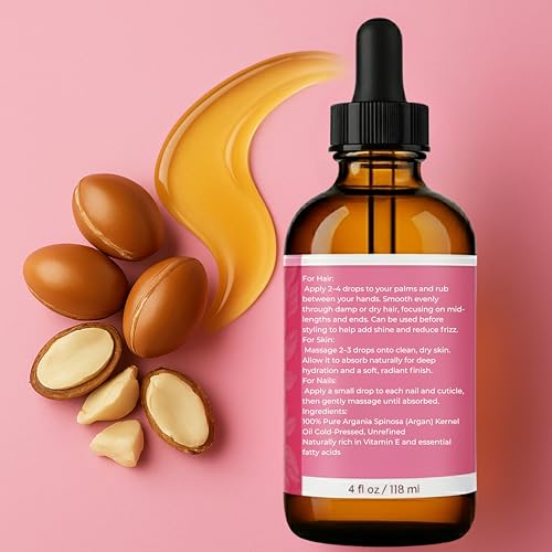 Leven Rose Organic Argan Oil - 100% Pure Moroccan Hair & Skin Oil, 4 oz