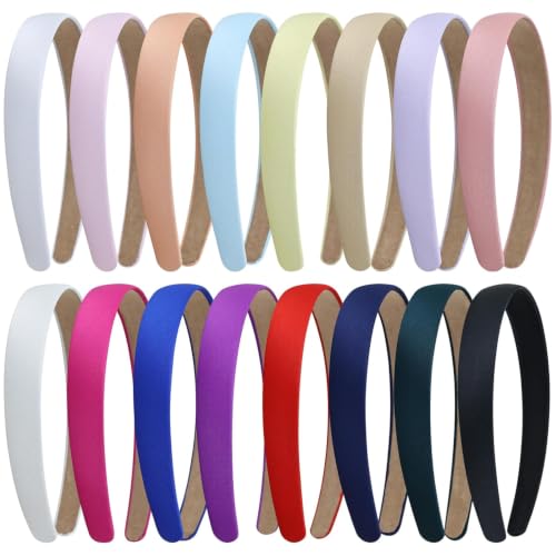 Lawie 16 Pack Multicolor Satin Plastic Headbands 2 cm Wide – Non-Slip, 5" Length (Multicolor B, Pack of 16)