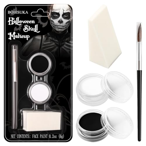 BOBISUKA Skeleton Face Paint Kit for Kids & Adults - Halloween Makeup Set