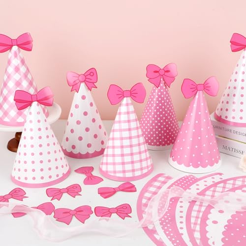24pcs Pink Cone Party Hats with Bow - Cute Birthday Supplies