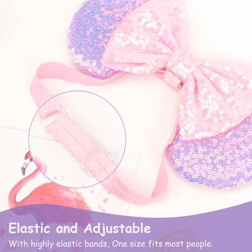 Minnie Mouse Ears Headbands with Bow - 2 Pcs Elastic Costume Accessories, Purple & Pink