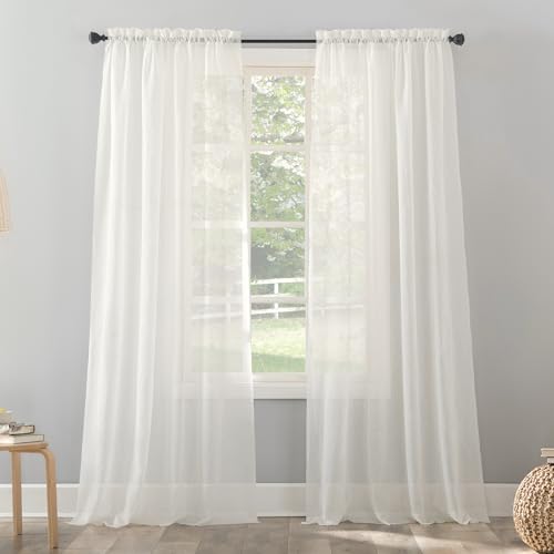 No. 918 Erica Crushed Sheer Voile Curtain Panel, 51" x 95", Eggshell