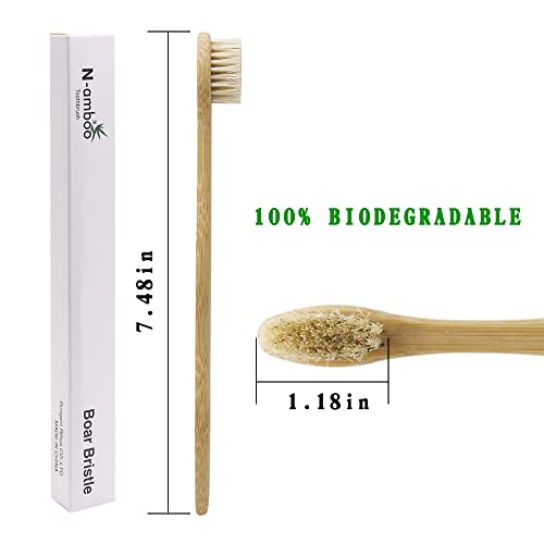 N-amboo Biodegradable Bamboo Toothbrush Set - Eco-Friendly Natural Boar Bristles, 8 Pack