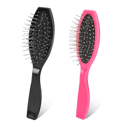 Mozeat 2-Pack Wig Brushes for Synthetic Hair - Black & Rose Red, Lightweight & Durable