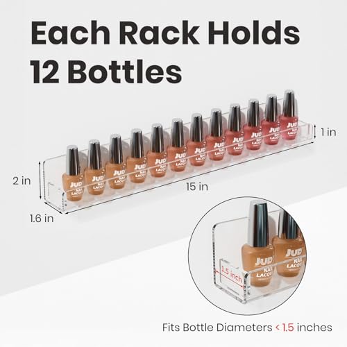 NIUBEE 15 Inch Wall Mounted Nail Polish Organizer - 6 Clear Shelves Pack