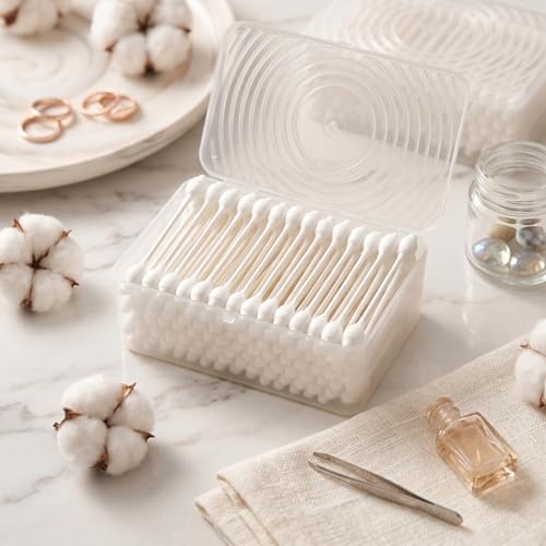 400pcs CGR Baby Safety Cotton Swabs with Large Tips for Newborn, Babies, Kids, Children, 100% Organic Cotton, White Paper Sticks, 5 Pack of 80 Swabs Total(2 Boxes and 3 Bags)
