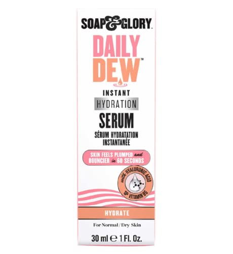 Soap & Glory Daily Dew Hydrating Face Serum with Hyaluronic Acid & Rosewater - Vegan Moisturizer for Dry Skin, 30ml