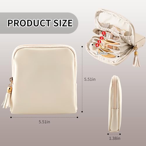 Shunmei Mini Zipper Travel Jewelry Case - 5 Pockets, Beige