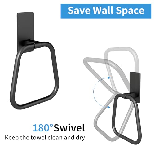 JUYSON Matte Black Adhesive Hand Towel Holder - No Drill, Space-Saving