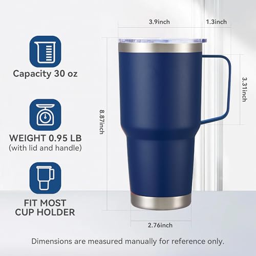 30 oz Stainless Steel Tumbler with Handle & Lid - Insulated, Leak-Proof