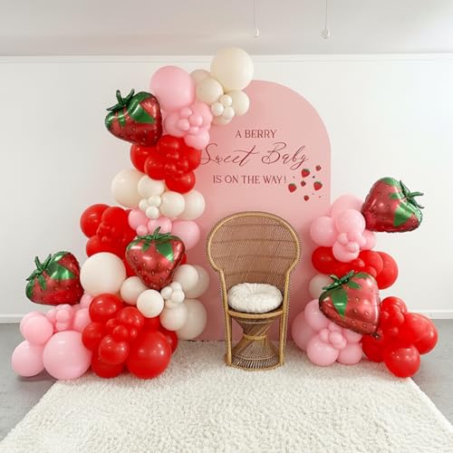 Strawberry Balloon Garland Arch Kit - 153pcs for Birthday & Party Decor