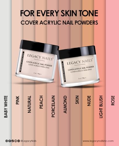 Legacy Nails Professional Cover Acrylic Powder - Cover Rose, 4 Ounces