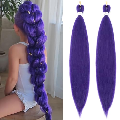 Pre-Stretched Purple Braiding Hair Extensions – 24 Inch, 2 Packs