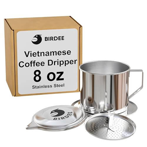 Birdee Stainless Steel Vietnamese Coffee Dripper - 8 oz Phin Filter for Rich Brew