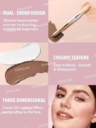 SHEGLAM Fine Line 2-in-1 Nose Contour & Highlight Pen Umber - Waterproof Cream Bronzer & Highlighter Stick