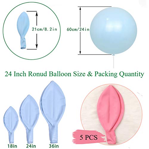24 Inch Light Pink Latex Balloons - 5 Pack for Party Decorations