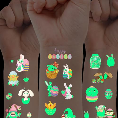 Ozepao 100 Pcs Luminous Easter Temporary Tattoos for Kids Party Favors