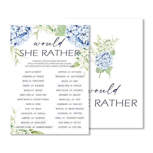 25 Blue Floral Bridal Shower Game Cards - Party Favors & Supplies