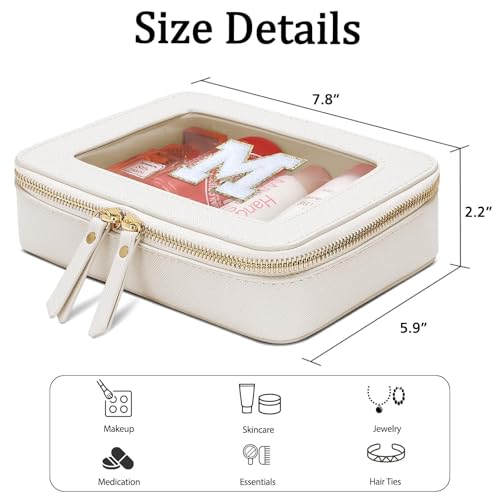 Personalized Beige Makeup Bag for Women - Compact Travel Toiletry Case