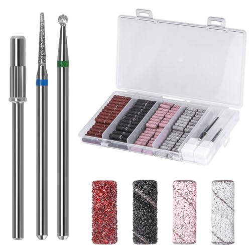 140 Pcs Nail Sanding Bands Set with Mandrel & Cuticle Bits