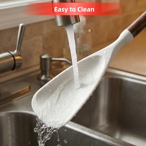 TOPAA 2-Pack Silicone Spoonula Set with Wooden Handle - Heat Resistant & BPA-Free