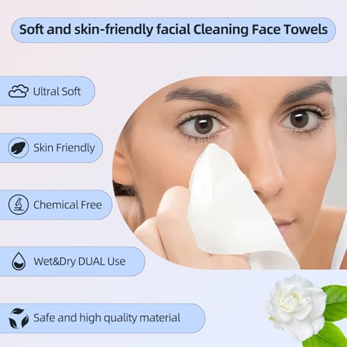 Disposable Biodegradable Face Towels - Soft, Thick Cleansing Wipes for Sensitive Skin, Makeup Removal & Travel (50 Count)