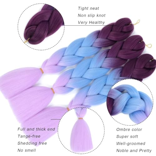 FEEL ME 24-Inch Jumbo Ombre Braiding Hair Extensions, 3-Pack Synthetic Fiber