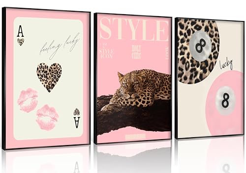 Pink Leopard Wall Art Set - Trendy Cheetah Canvas Posters 12x16 & 16x24