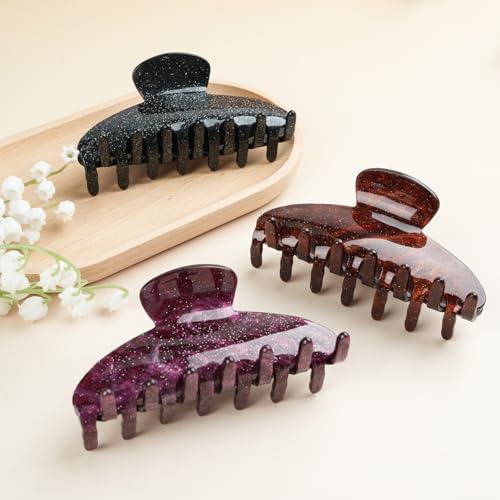 MAORULU 4-Inch Purple Glitter Hair Claw Clip for Women
