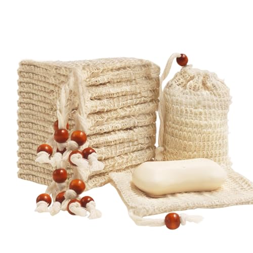 Sopurrrdy Natural Sisal Soap Saver Bag - Exfoliating Soap Pouch (20 Pack)