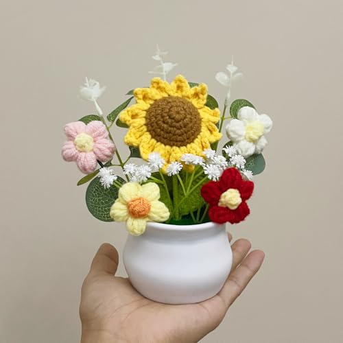 Handmade Crochet Sunflower Potted Plants - 4 Pack Floral Decor